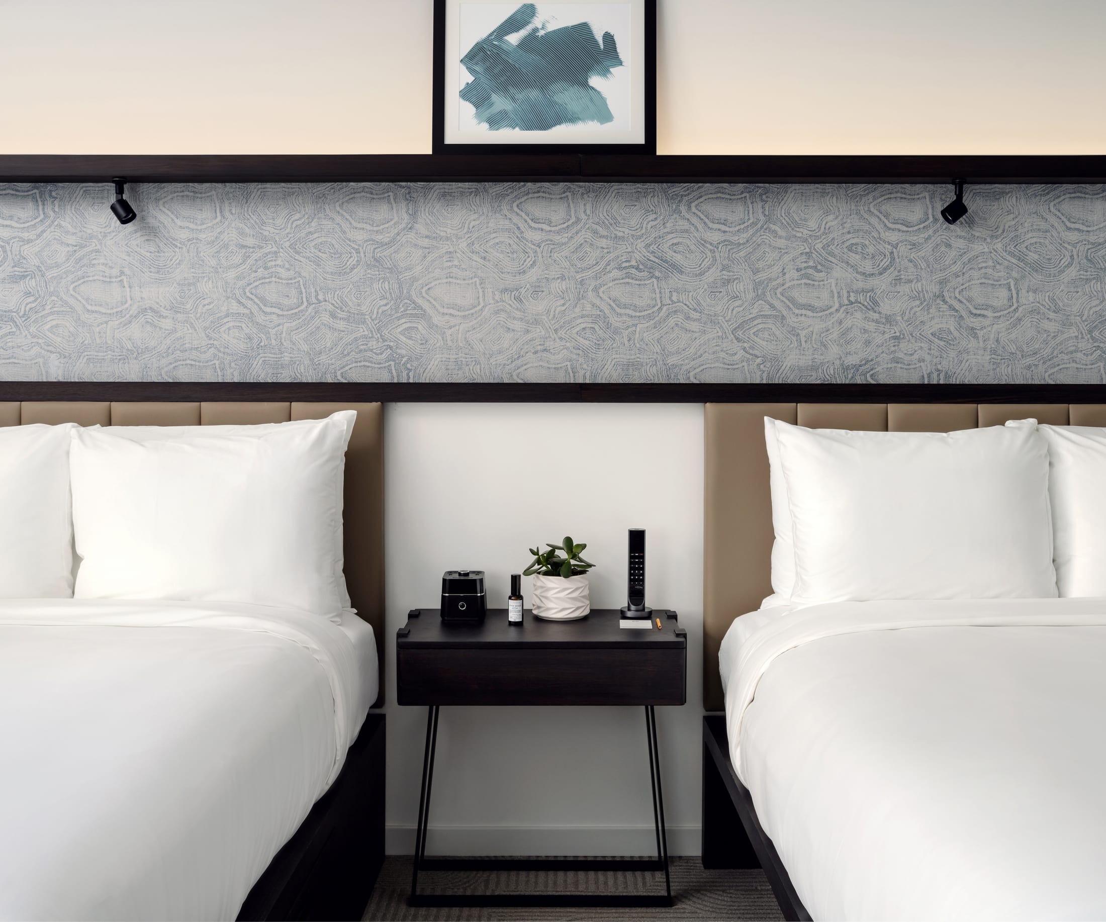 Arlo Midtown Accessible Two Double hotel room beds and side table