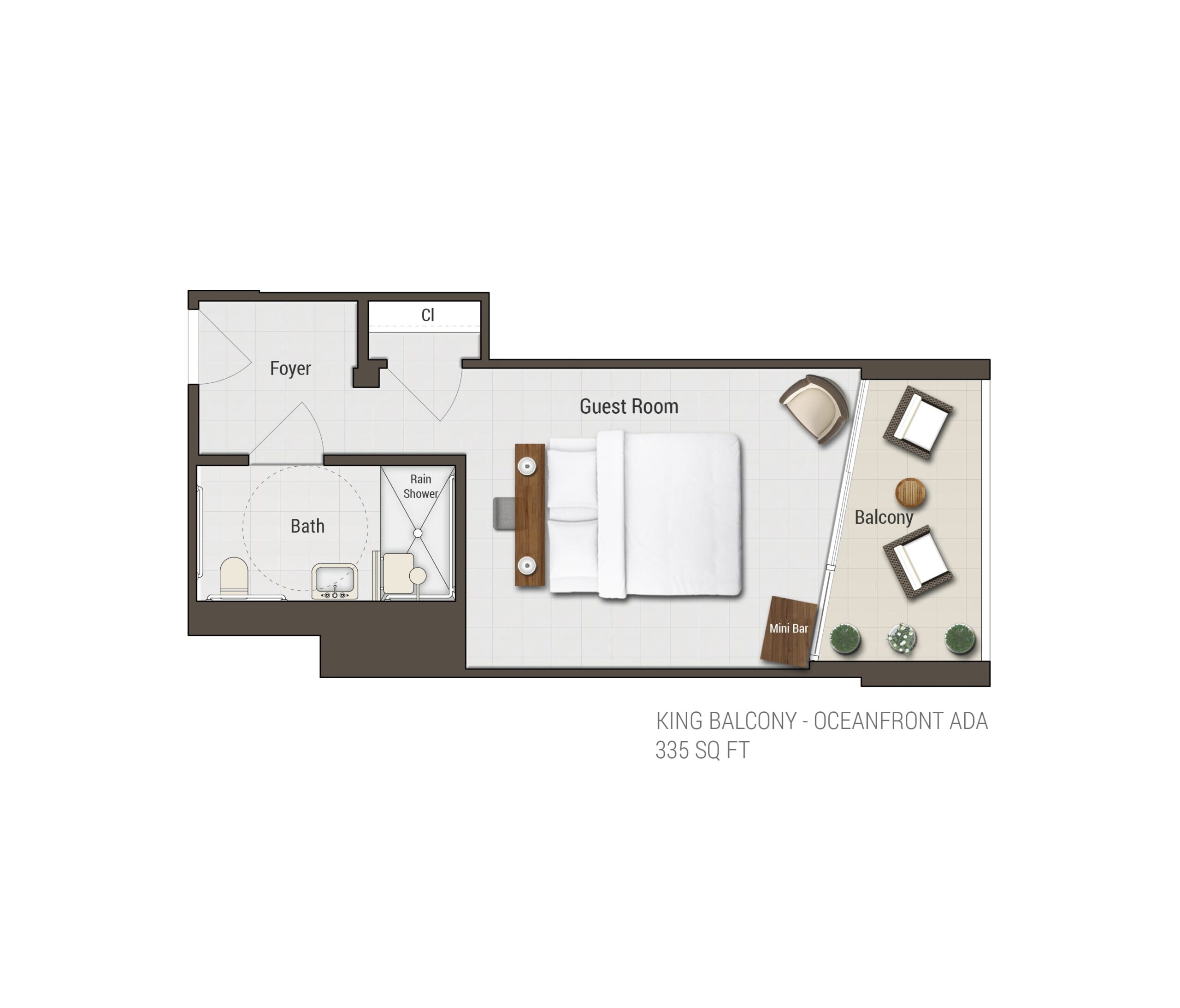 Nautilus by Accessible King Balcony Oceanfront hotel room floorplan