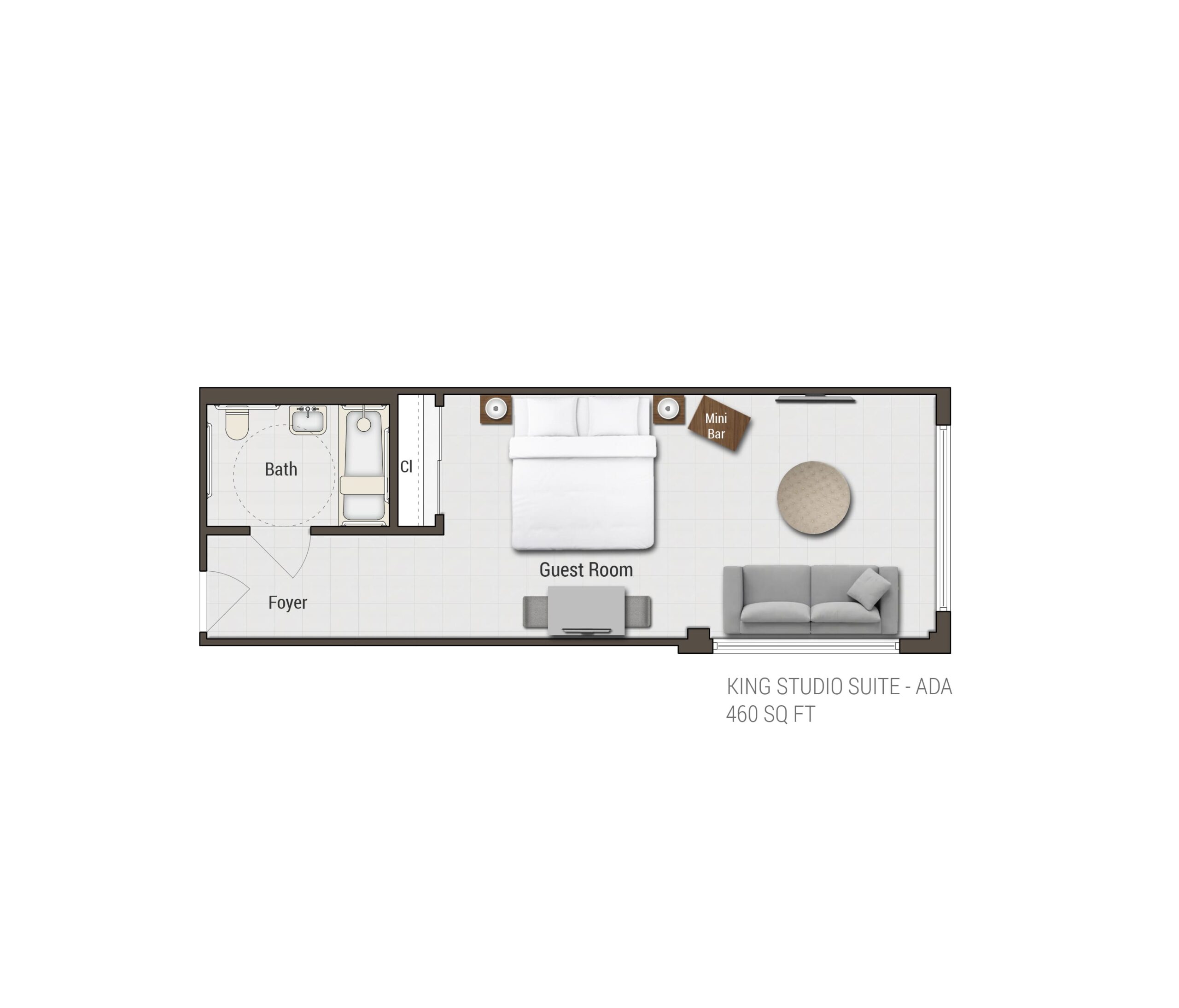 Nautilus by Arlo Accessible King Studio Suite hotel room floorplan