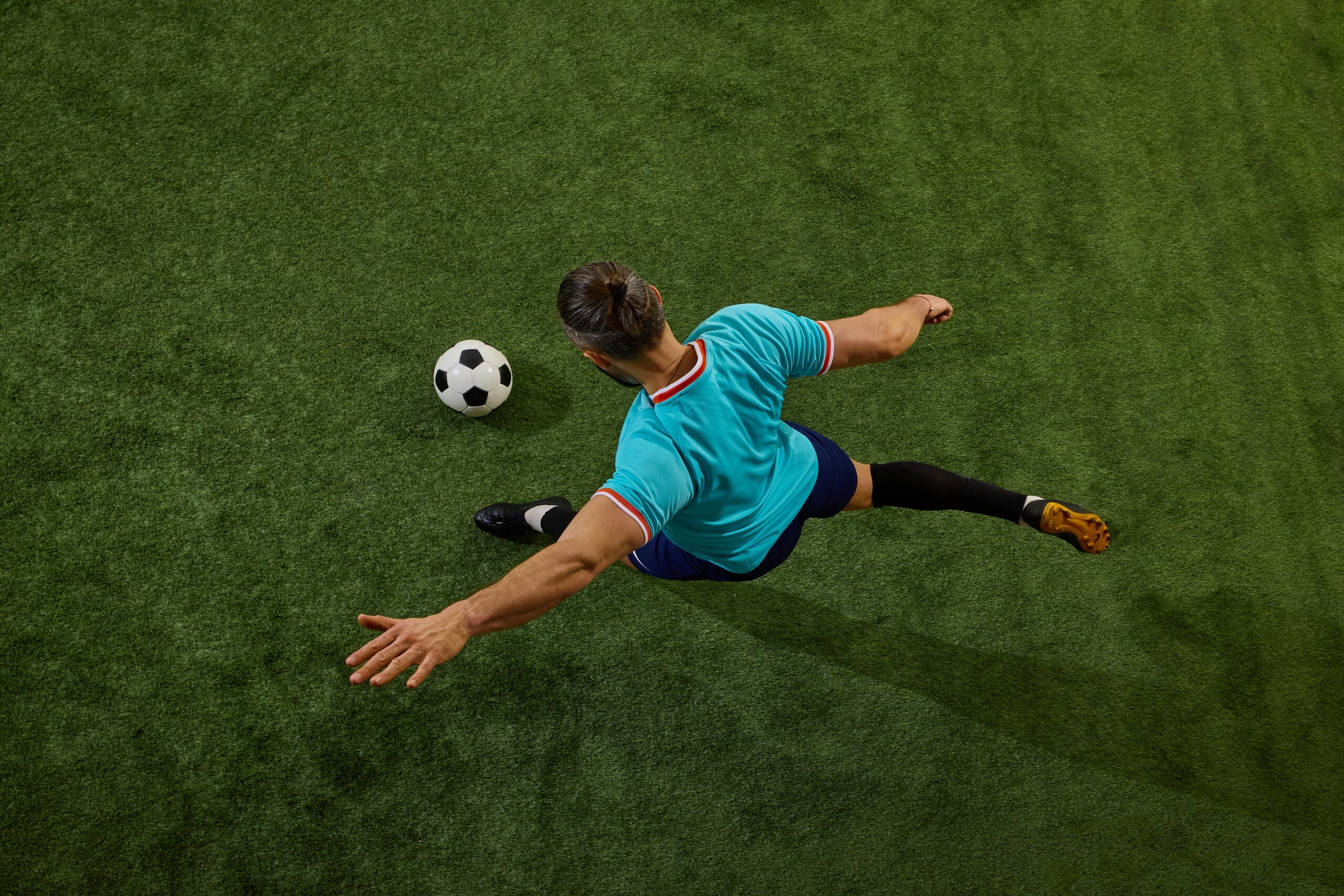 Overhead view of a soccer player in the world championship.