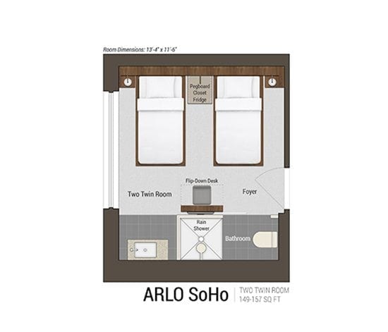 Arlo SoHo Accessible Two Twin hotel room floorplan