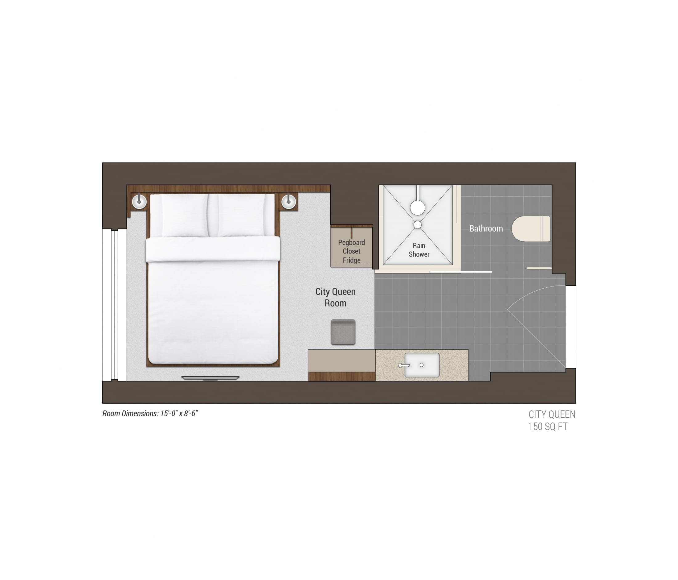 Arlo SoHo City Queen hotel room floorplan
