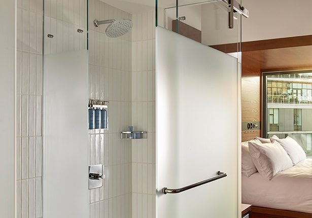 Arlo SoHo hotel room shower and bathroom