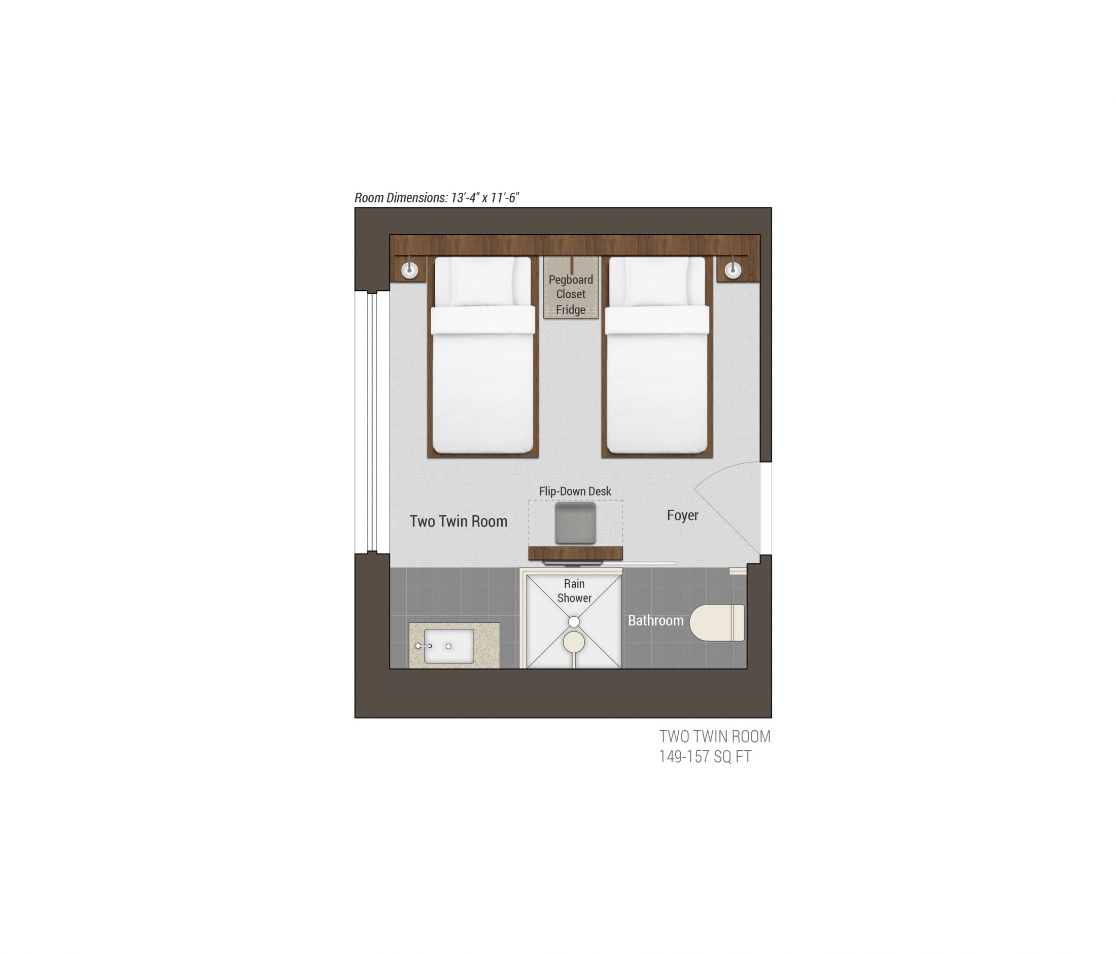 Arlo SoHo Two Twin hotel room floorplan