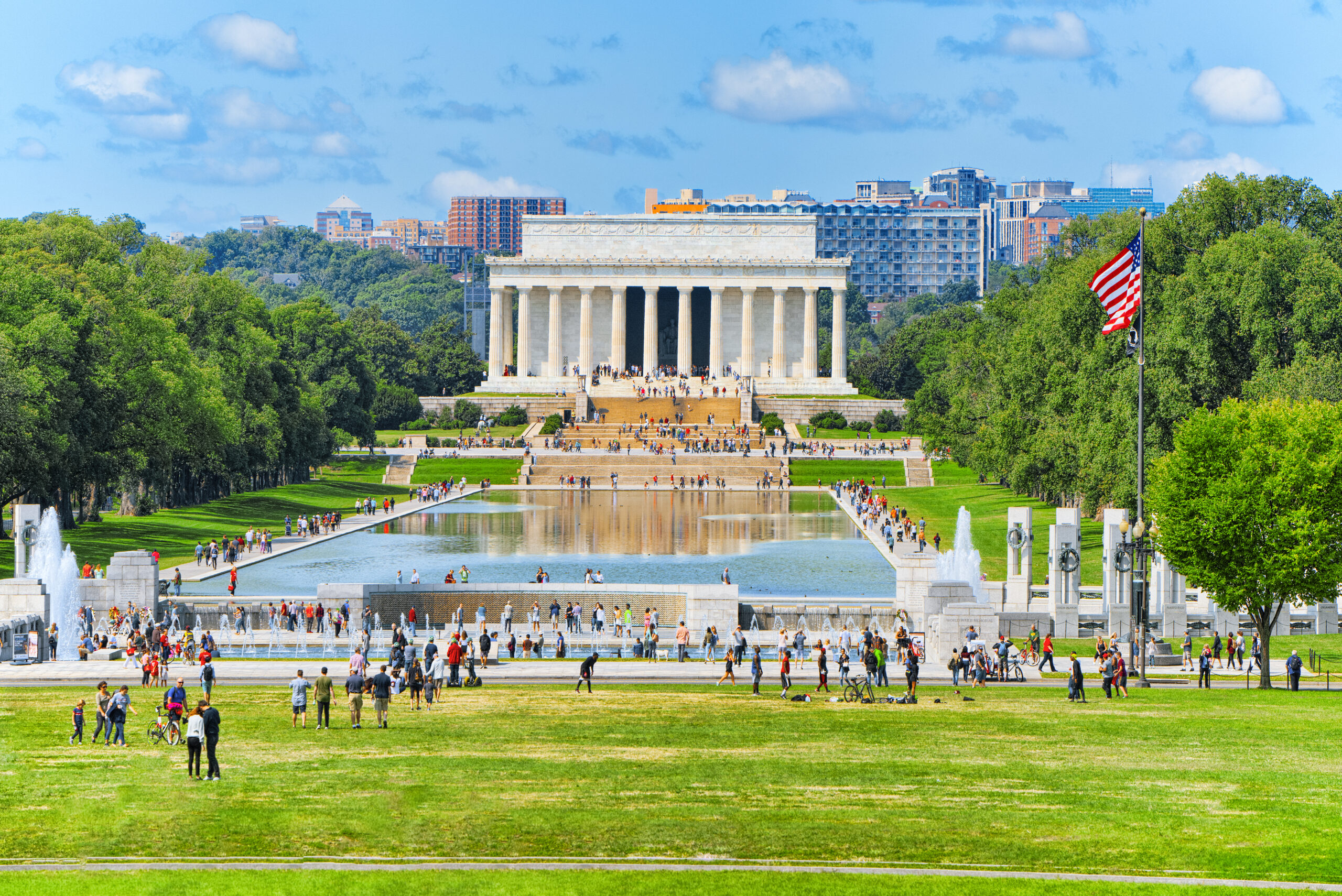 Visitors gathered on the National Mall with a view of the Lincoln Memorial in Washington, DC