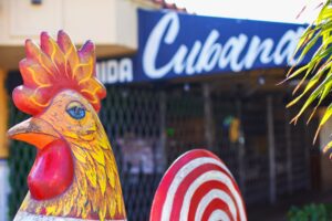 Chicken sculpture in Little Havana Miami in front of Cubana restaurant
