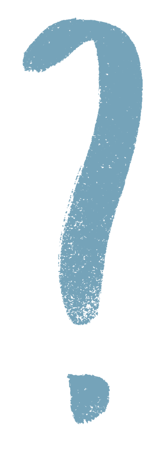 A rough-textured, blue question mark on a white background.
