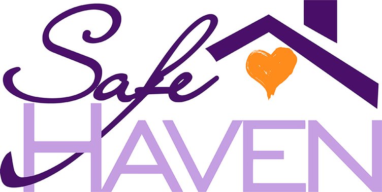 Safe Haven logo with stylized purple text, a purple roof outline, and an orange heart under the roof.