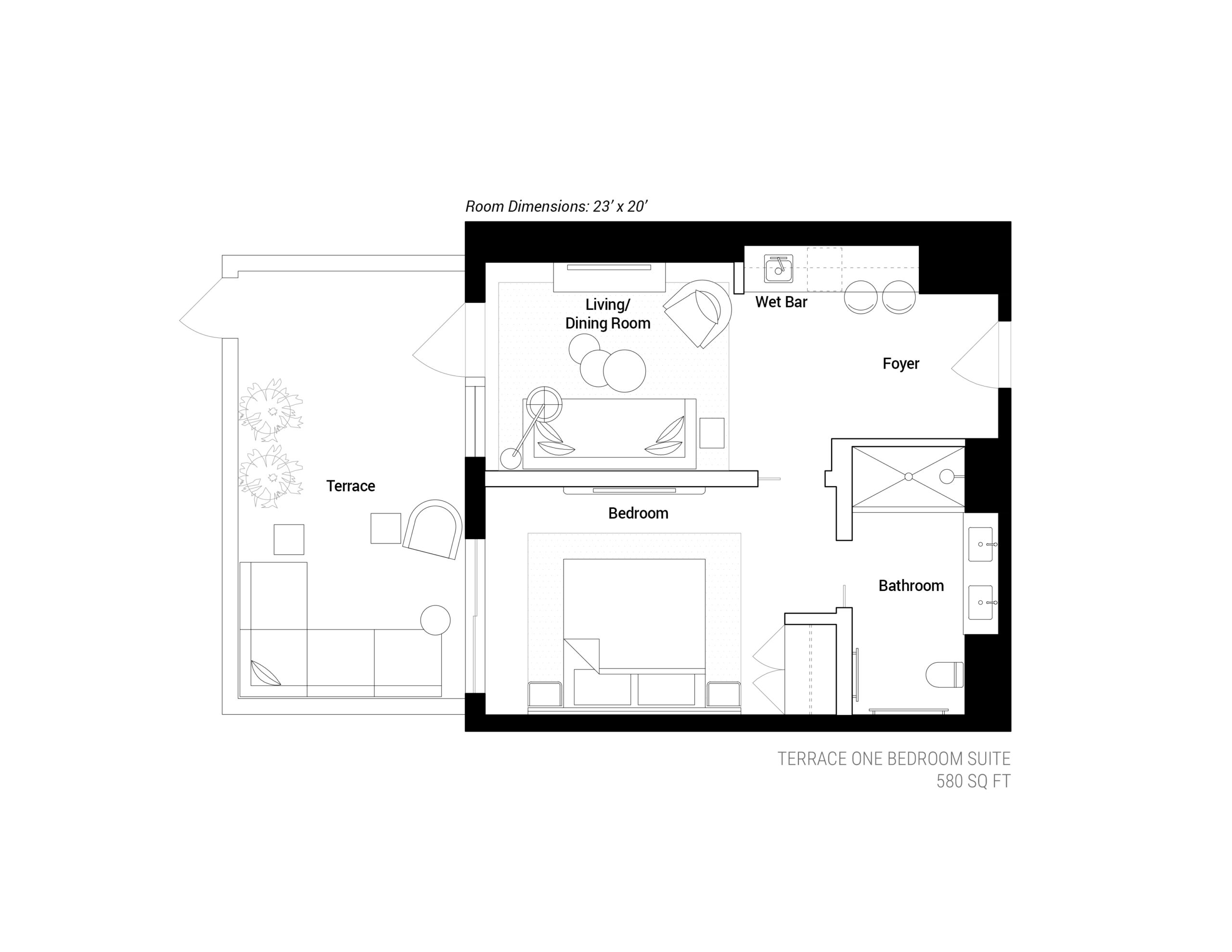 Arlo Wynwood Terrace One Bedroom Suite hotel room floorplan