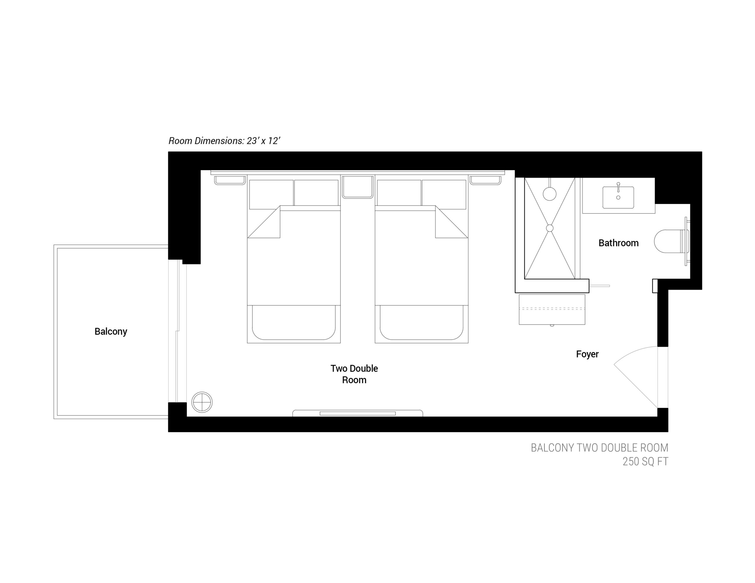 Arlo Wynwood Balcony Two Double hotel room floorplan