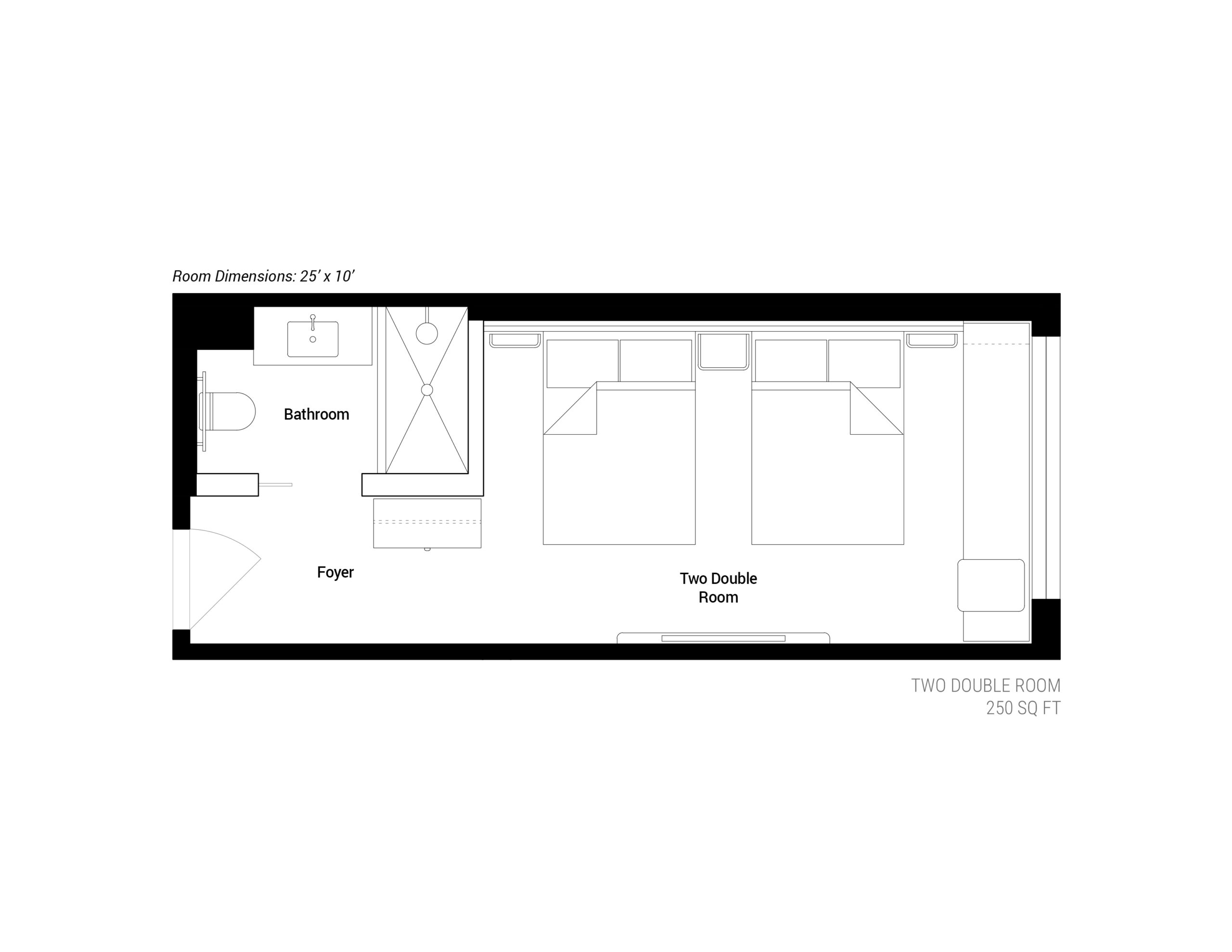 Arlo Wynwood Accessible Two Double hotel room floorplan