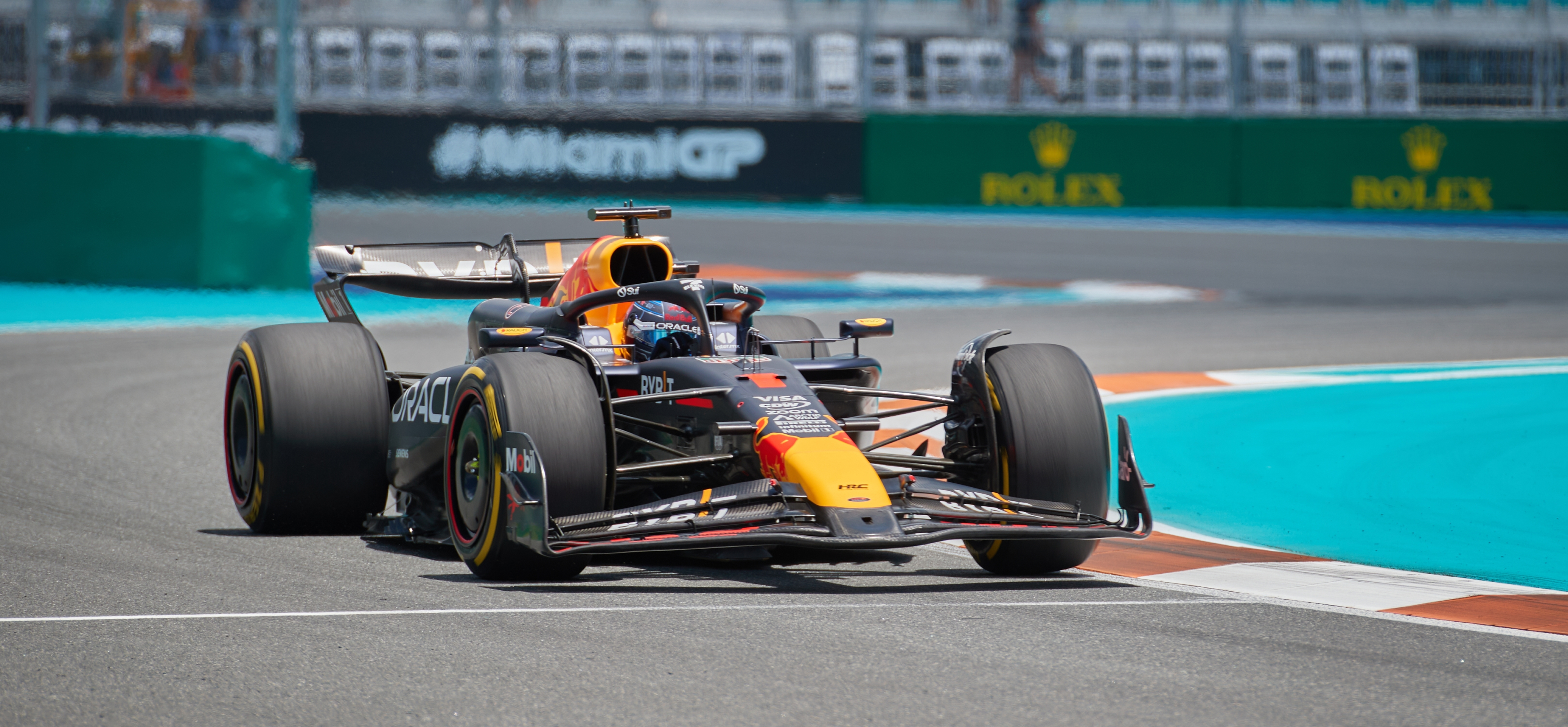 F1 Miami 2026 car racing at the Grand Prix with spectators in the background
